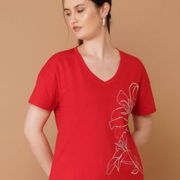 Chemistry Floral Printed V-Neck Cotton Tshirt-image-96