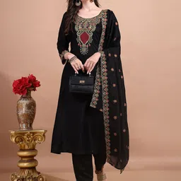 KALINI Women Ethnic Motifs Printed A-Line Kurta with Trousers & Dupatta-image-94