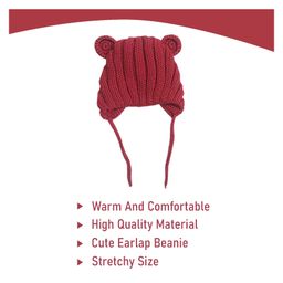 MOMISY Knitted Woolen Earlap Cap With Knot Red - Circumference  48 cm image 5