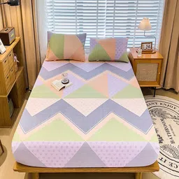 JC HOME Purple & Green Geometric 220 TC Queen Bedsheet with 2 Pillow Covers-picture-58