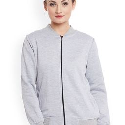 Belle Fille Women Grey Melange Solid Bomber Jacket-image-49