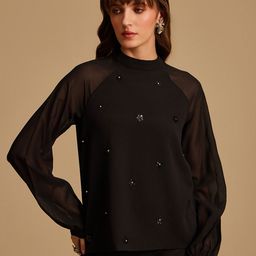 Kazo Black Embellished Georgette Top-picture-30