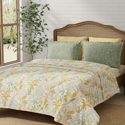 Layers Pure Nest Yellow & White Printed Pure Cotton 180 TC King Bedsheet Set 2.74 x 2.74 m-picture-3
