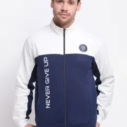 Cantabil Blue & White Regular Fit Colour Block Sweatshirt-image-25