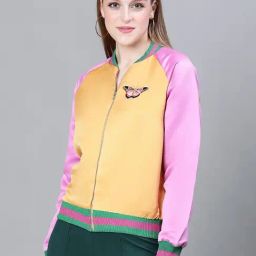 Oxolloxo Yellow & Pink Regular Fit Bomber Jacket-image-78