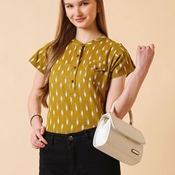 Kinjo Floral Print Mandarin Collar Roll-Up Sleeves Top-picture-10