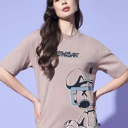 GRIFFEL Women Graphic Printed Round Neck Cotton Oversized T-shirt-image-1
