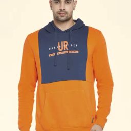Urban Ranger By Pantaloons Navy & Orange Cotton Regular Fit Printed Hooded Sweatshirt-picture-1