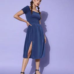 DODO & MOA Blue Fit & Flare Dress-image-25