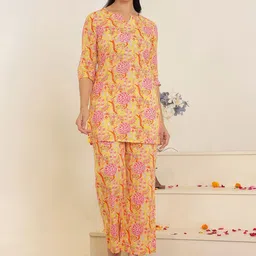 GULAB CHAND TRENDS Ethnic Motifs Printed Pure Cotton Notch Neck Top With Trousers-image-61