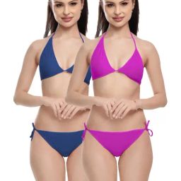 FIMS Navy & Purple Plain Bra Panty Sets - Pack Of 2-image-53