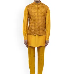 SDS By Kushal Shah Men Solid Embroidered Kurta with Trousers and Nehru Jacket-image-54