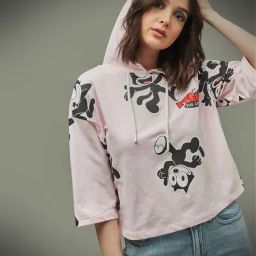 Only Light Pink Cotton Printed Hoodie-picture-17