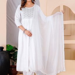 HERE&NOW Women Ethnic Motifs Embroidered Kurta with Pyjama & Dupatta-image-77