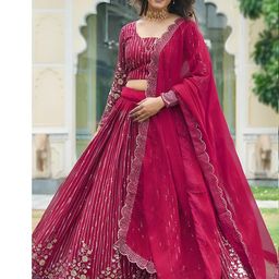 dearthank Embroidered Thread Work Semi-Stitched Lehenga & Unstitched Blouse With Dupatta-image-83