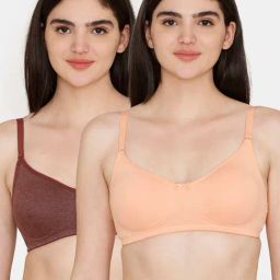 Rosaline by Zivame Brown & Peach Wireless Half Coverage T-Shirt Bra - Pack of 2-image-13