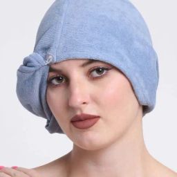 Creeva Luxury Ocean Blue Cotton 380 GSM Hair Wrap - Set of 2-12