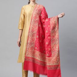 WEAVERS VILLA Women Red & Beige Floral Printed Shawl-19
