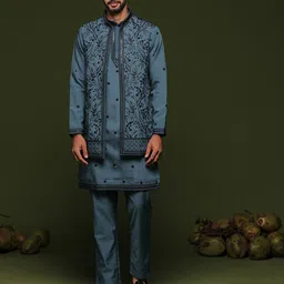 KALPRAAG Men Ethnic Motifs Embroidered Regular Sequinned Kurta with Trousers-13
