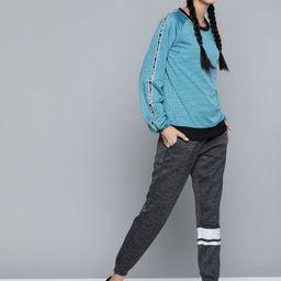 Alcis Women Teal Blue & Black Self-Design Sweatshirt-image-76