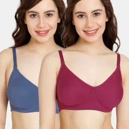 Rosaline by Zivame Blue & Wine Wireless Half Coverage T-Shirt Bra - Pack of 2-image-8
