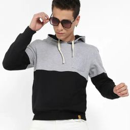 Campus Sutra Black & Grey Regular Fit Hooded Sweatshirt-image-83