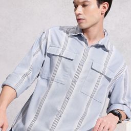 WROGN Vertical Stripes Drop-Shoulder Sleeves Oversized Casual Shirt-image-82