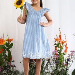 The Tribe Kids Embroidered Flutter Sleeve A-Line Midi Dress-14