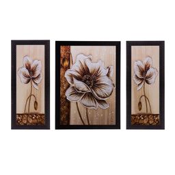 eCraftIndia Set of 3 Brown Floral UV Wall Art-35