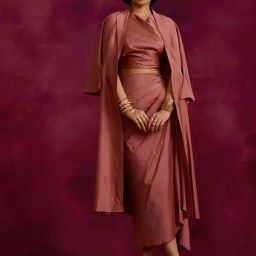 Abhishti Brown Cotton Top Skirt Set With Jacket-image-6