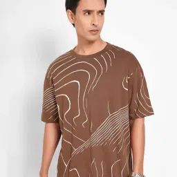 People By Pantaloons Brown Cotton Boxy Fit Printed T-Shirt-image-30