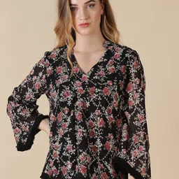 Gipsy Black & Red Floral Print Top-image-41