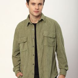 Beyoung Men Spread Collar Solid Cotton Relaxed Fit Casual Shirt-image-9