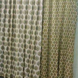Trance Home Linen Green & White Set of 4 Geometric Long Door Curtain-2