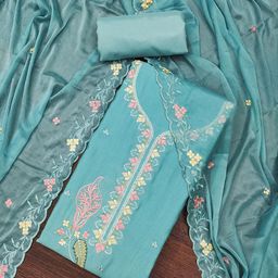 HERE&NOW Floral Embroidered Sequinned Pure Cotton Unstitched Dress Material-picture-27