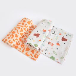 Yellow Doodle Organic Cotton Swaddle Wrappers Pack of 2 - Orange-image-95