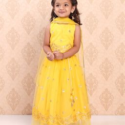 Babyhug Sleeveless Sequinned Choli & Lehenga With Net Dupatta - Yellow-picture-1