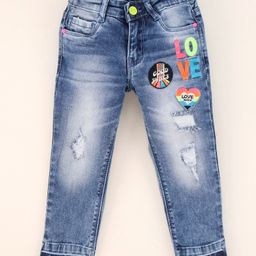 Vitamins Full Length Washed Embroidered Denim Jeans - Blue-image-18