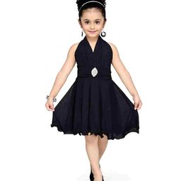 Aarika Sleeveless Solid  Party Wear Fit & Flared Dress - Black-image-48