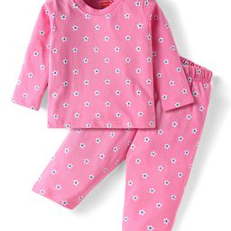 Babyhug Interlock Knit Full Sleeves Night Suit Floral Print - Pink-image-7