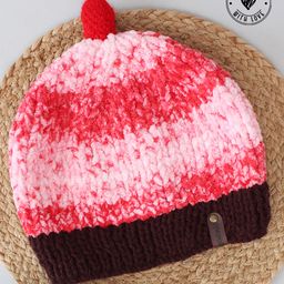 Woonie Colour Blocked Handmade Pom Pom DetailedCap - Red-image-5