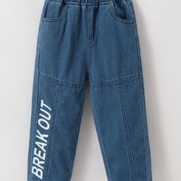 Kookie Kids Full Length Denim Jeans with Text Print - Blue-image-75