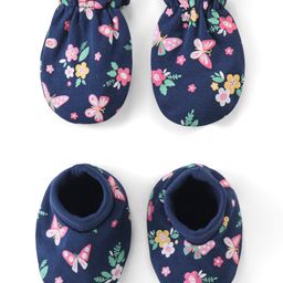 Babyhug 100% Cotton Knit Mittens & Booties Set Floral Print - Navy Blue-image-72