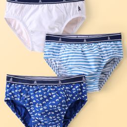 Pine Kids Cotton Spandex Knit Briefs with Striped & Numerical Print Pack of 3 - ( Colour May Vary )-image-70