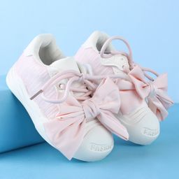 Babyoye Lace Up Casual Shoes with Bow Applique - Pink-image-107