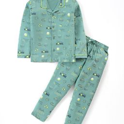 Doreme Single Jersey Knit Full Sleeves Night Suit With Eco-Friendly Print - Green-image-44