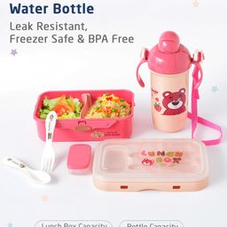 ZOE Portable Lunch Box with Bottle Set Bear Print - Baby Pink-26