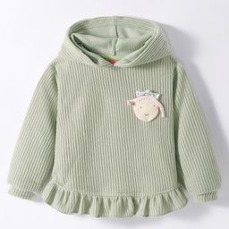 Little Kangaroos Fleece Knit Full Sleeves Hooded Sweatshirt With Applique & Frill Detailing - Light Grey-image-50