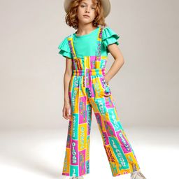 Ollington St.100% Cotton Printed Dungaree & Half Sleeves Inner Top - Sea Green-image-16