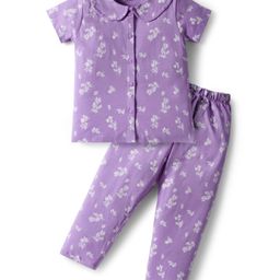 Doodle Poodle 100% Cotton Single Jersey Knit Half Sleeves Co-ords Night Suit With Floral Print - Lavender-picture-32